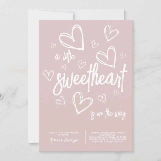 Pink Girl Modern Heart Baby Shower  Invitation (Front)
