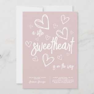 Pink Girl Modern Heart Baby Shower Invitation