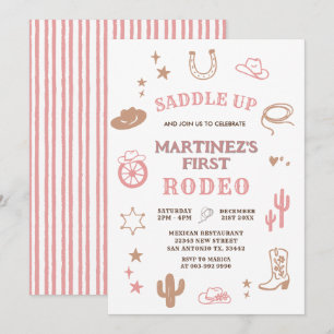 Pink Girl My First Rodeo Cowgirl Birthday Invitation