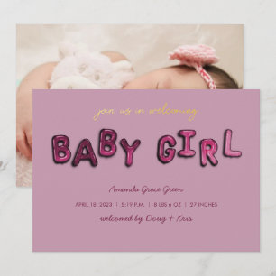 Pink Girl Mylar Balloon Baby Announcement