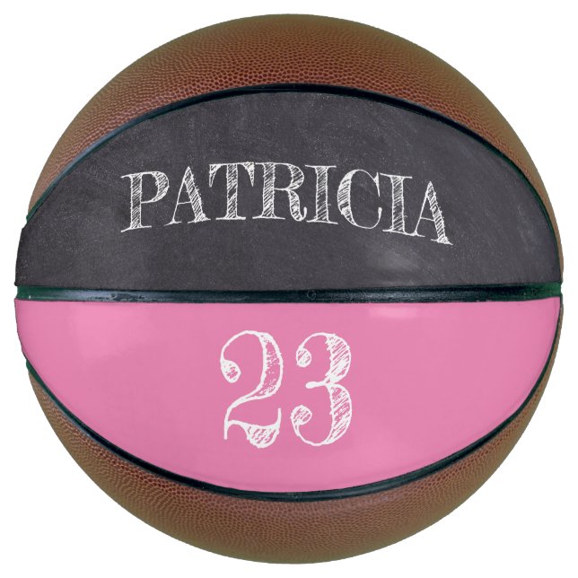 Pink Girl Name sport number Chalkboard etching Basketball (Front)