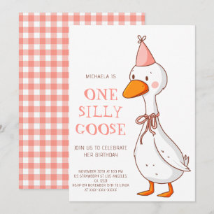 Pink Girl One Silly Goose 1st Birthday Invitation