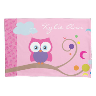 Pink Girl Owl Eye Personalised Artwork Pattern  Pillowcase