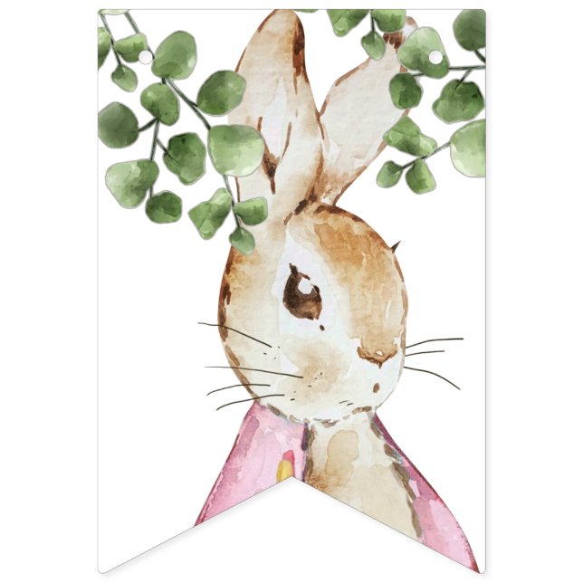 Pink Girl Peter the Rabbit Birthday Baby Shower Bunting (First Flag)