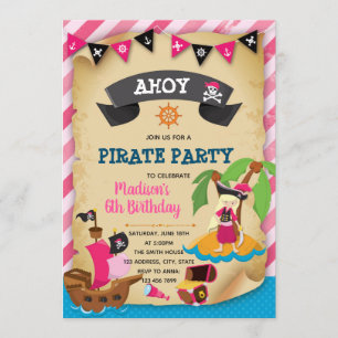 Pink girl pirate theme invitation
