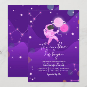Pink Girl Planet Space Baby Shower Invitation