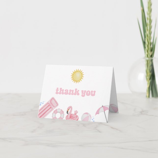 Pink Girl Pool Party Baby Shower Thank You Card (Front)