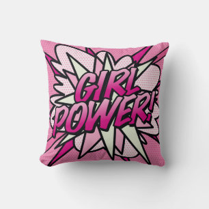 Pink GIRL POWER Fun Cool Modern Trendy Comic Book Cushion