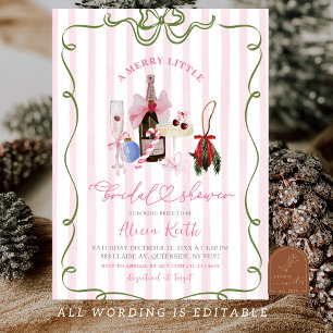 Pink Girl Quirky Stripes Christmas Bridal Shower Invitation