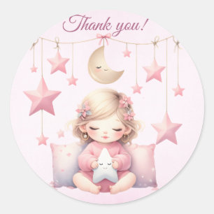 Pink Girl Rainbow Star Birthday Classic Round Sticker