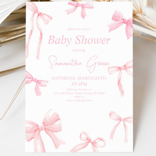Pink Girl Ribbon Minimalist Baby Shower Invitation