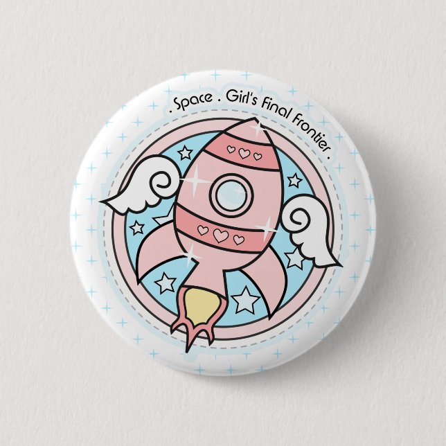 Pink Girl Rocketship 6 Cm Round Badge (Front)