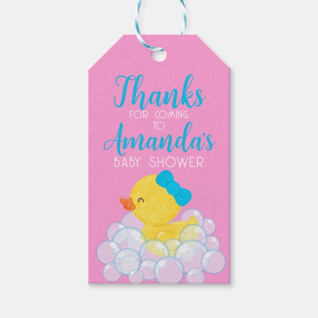 Pink Girl Rubber Duck Favour Gift Tag (Front)