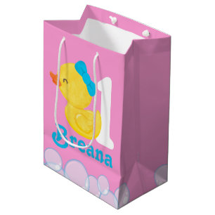 Pink Girl Rubber Duck Personalised Birthday Medium Gift Bag