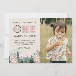 Pink Girl Rustic One Happy Camper Thank You Cards