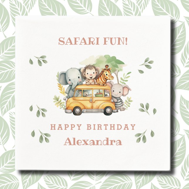 Pink Girl Safari Animal Kids Jungle Birthday Napkin (Creator Uploaded)