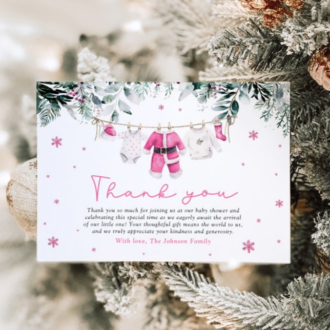 Pink Girl Santa Baby Christmas Baby Shower Thank You Card (Creator Uploaded)