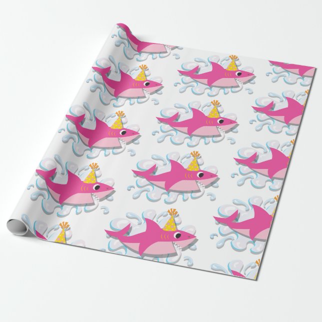 Pink girl shark baby wrapping paper (Unrolled)