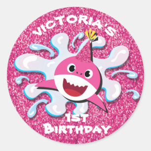 Pink Girl Shark glitter stickers