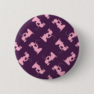 Pink girl silhouette on purple 6 cm round badge