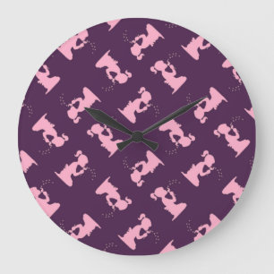 Pink girl silhouette on purple large clock