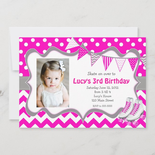 Pink Girl Skate Party Birthday Invitation (Front)