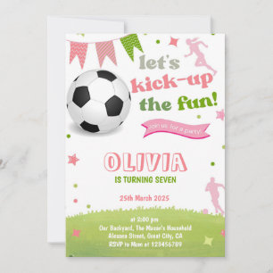 Pink Girl Soccer Birthday Invitation Football Card