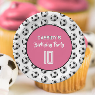 Pink Girl Soccer Birthday Party Paper Plate