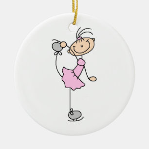 Pink Girl Stick Figure Ice Skater Ceramic Tree Decoration