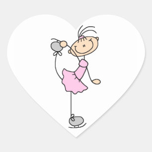 Pink Girl Stick Figure Ice Skater Heart Sticker