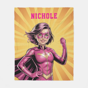 Pink Girl Superhero Birthday Party Fleece Blanket