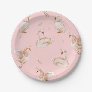 Pink Girl Swan Birthday/ Baby Shower /Party Paper Plate