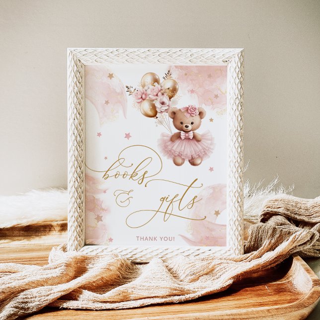 Pink Girl Teddy Bear Baby Shower Books & Gifts Poster (Creator Uploaded)