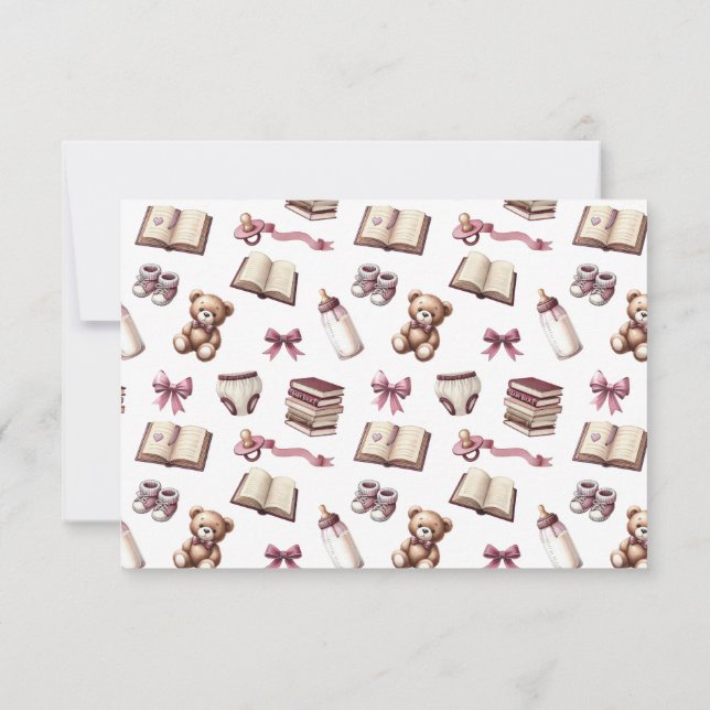 Pink Girl Teddy Bear Baby Shower New Chapter  Thank You Card (Back)