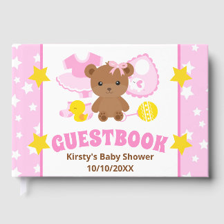 Pink Girl Teddy Bear Clothes Baby Shower Guest Book