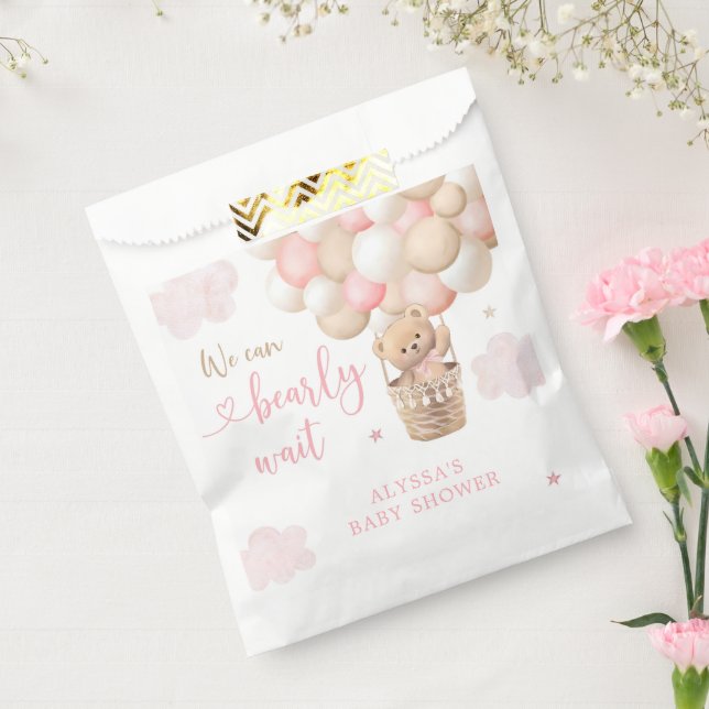 Pink Girl Teddy Bear Hot Air Balloon Baby Shower Favour Bags (Sealed)