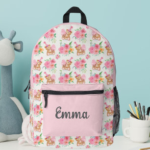 Pink Girl Teddy Bear Ice Cream With Peonies Printed Backpack