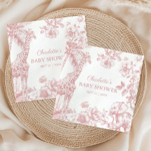 Pink Girl Toile de Jouy Safari Animals Baby Shower