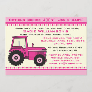 Pink Girl Tractor Baby Shower Invitation