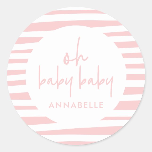 pink girl twin baby shower typography modern party classic round sticker (Front)