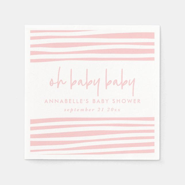 pink girl twin baby shower typography modern party napkin (Front)