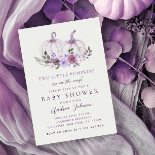 Pink Girl Twins Pumpkins Fall Autumn Baby Shower Invitation