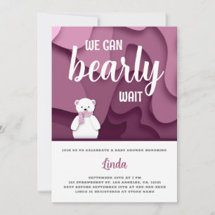 Pink Girl We Can Bearly Wait Baby Shower Invitation