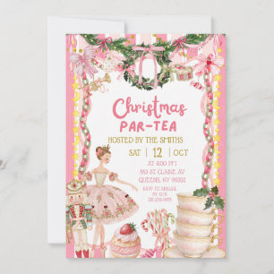 Pink Girl Whimsy Nutcracker Christmas Tea Party Invitation