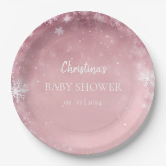 Pink Girl Winter Baby Shower Paper Plate