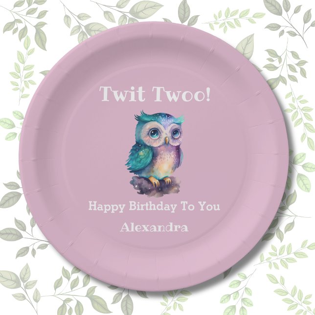 Pink Girl Woodland Animal Owl Birthday Paper Plate (Creator Uploaded)