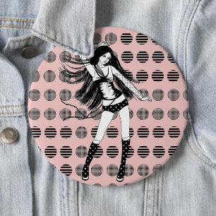 pink girlfriend dancer 6 cm round badge
