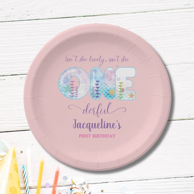 Pink Girls 1st Birthday ONEderful Pretty Paper Plate (Pink girls 1st birthday party paper plates with "Isn't she ONEderful" theme.)
