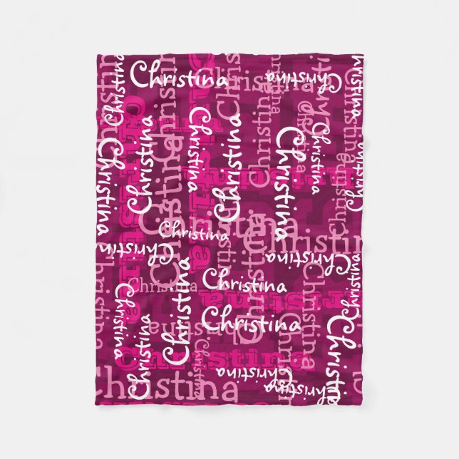 Pink Girl's Allover Name Collage Personalised Fleece Blanket (Front)