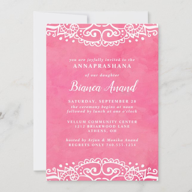 Pink Girls Annaprashana First Rice Ceremony Invitation (Front)